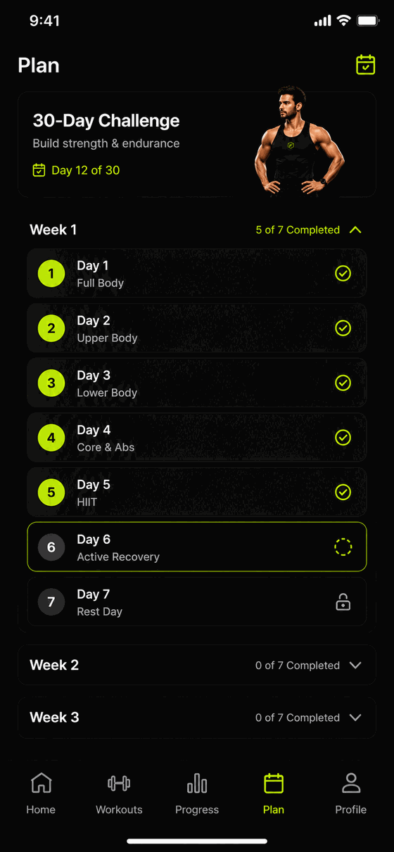 30-day challenge plan broken into weekly stages